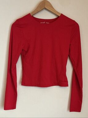 Pink Rose Red Long-Sleeve Slim Crewneck Top